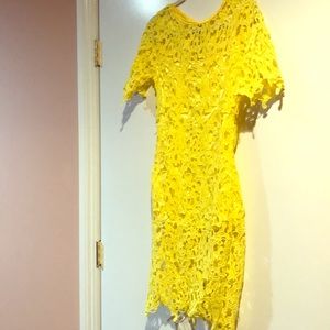 Yellow lace mini dress